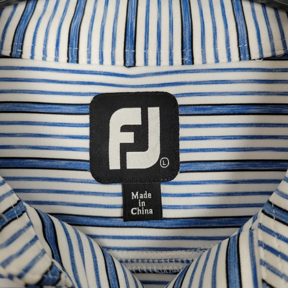 Footjoy Golf Performance Polo Men's Large Striped Blue Short Sleeve
